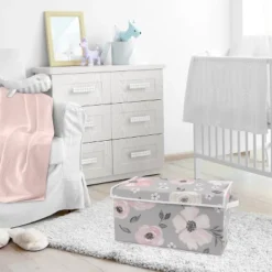 Sweet Jojo Designs Girl Fabric Storage Toy Bin Watercolor Floral Grey And Pink