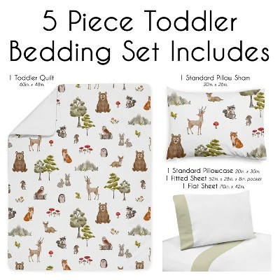 Sweet Jojo Designs Boy Girl Gender Neutral Unisex Toddler Bedding Set Watercolor Woodland Forest Animals Green Brown White 5pc 4 Sweet Jojo Designs Boy Girl Gender Neutral Unisex Toddler Bedding Set Watercolor Woodland Forest Animals Green Brown White 5pc - Image 2