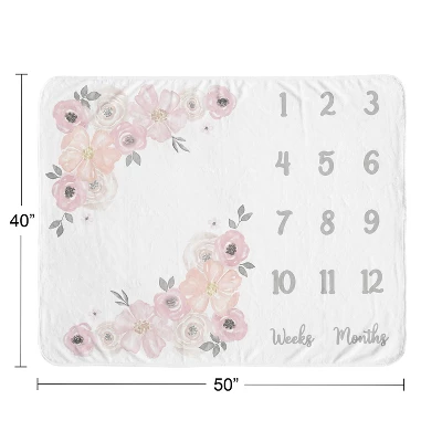 Sweet Jojo Designs Girl Baby Milestone Blanket Watercolor Floral Pink And Grey 4 Sweet Jojo Designs Girl Baby Milestone Blanket Watercolor Floral Pink And Grey - Image 2