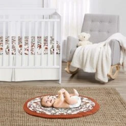 Sweet Jojo Designs Girl Baby Tummy Time Playmat Boho Floral Wildflower Orange And Ivory