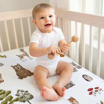 Sweet Jojo Designs Boy Girl Gender Neutral Unisex Fitted Crib Sheets Set Watercolor Woodland Forest Animals Green Brown White 2pc 5 Sweet Jojo Designs Boy Girl Gender Neutral Unisex Fitted Crib Sheets Set Watercolor Woodland Forest Animals Green Brown White 2pc - Image 3