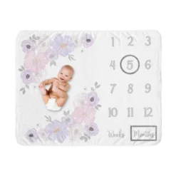 Sweet Jojo Designs Girl Milestone Swaddle Baby Blanket Watercolor Floral Purple Grey And Pink -Sweet Jojo Designs Shop GUEST 09f14ce2 9e24 405f 8f22 f40db9020285