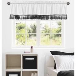 Sweet Jojo Designs Window Valance Treatment 54in. Boho Stitch Black And White