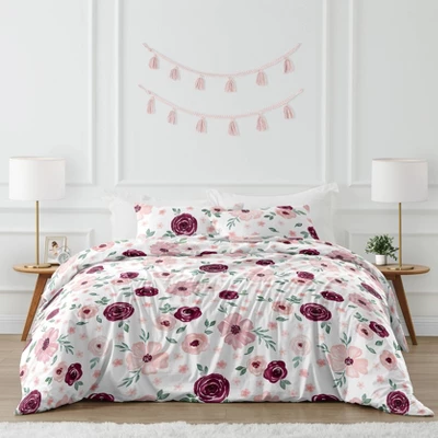 Watercolor Floral Bedding Set Burgundy Wine/Pink - Sweet Jojo Designs 9 Watercolor Floral Bedding Set Burgundy Wine/Pink - Sweet Jojo Designs - Image 7