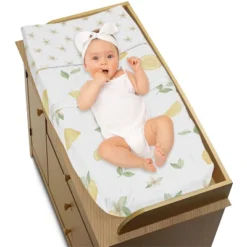 Sweet Jojo Designs Girl Changing Pad Cover Lemon Yellow White And Green