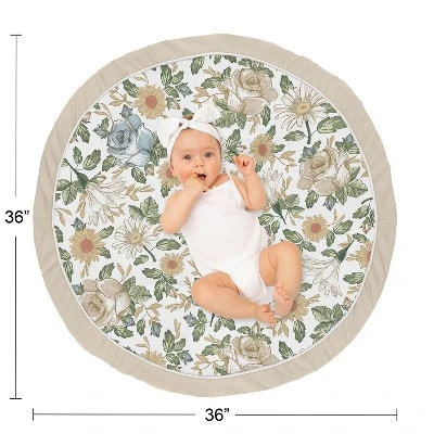 Sweet Jojo Designs Girl Baby Tummy Time Playmat Vintage Floral Blue Yellow And Beige 5 Sweet Jojo Designs Girl Baby Tummy Time Playmat Vintage Floral Blue Yellow And Beige - Image 3