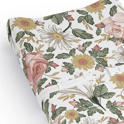 Sweet Jojo Designs Girl Changing Pad Sheet Vintage Floral Pink Yellow And Green 5 Sweet Jojo Designs Girl Changing Pad Sheet Vintage Floral Pink Yellow And Green - Image 3