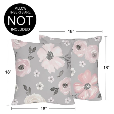 Sweet Jojo Designs Girl Decorative Throw Pillow Covers 18in. (Pillow Inserts Not Included) Watercolor Floral Grey Pink And White 2pc 5 Sweet Jojo Designs Girl Decorative Throw Pillow Covers 18in. (Pillow Inserts Not Included) Watercolor Floral Grey Pink And White 2pc - Image 3