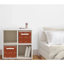 Sweet Jojo Designs Boy Or Girl Gender Neutral Unisex Set Of 2 Kids' Decorative Fabric Storage Bins Orange Diamond Tuft Orange And Ivory