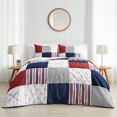 Sweet Jojo Designs Boy Full/Queen Comforter Bedding Set Baseball Patch Red White And Blue 3pc. 2 Sweet Jojo Designs Boy Full/Queen Comforter Bedding Set Baseball Patch Red White And Blue 3pc.