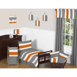 Gray & Orange Striped Curtain Panels - Sweet Jojo Designs