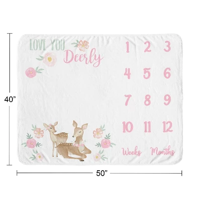Sweet Jojo Designs Girl Milestone Swaddle Baby Blanket Deer Floral Pink Mint And White 4 Sweet Jojo Designs Girl Milestone Swaddle Baby Blanket Deer Floral Pink Mint And White - Image 2