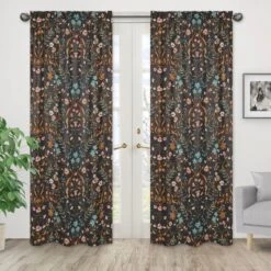 Sweet Jojo Designs Girl Window Curtain Panels 84in. Boho Floral Wildflower Black Orange And Blue