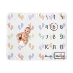 Sweet Jojo Designs Gender Neutral Unisex Baby Milestone Blanket Baby Footprints Multicolor -Sweet Jojo Designs Shop GUEST 384e6f53 9529 4dcc 84ba c629563aedd3
