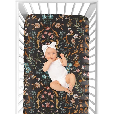 Sweet Jojo Designs Girl Baby Fitted Crib Sheet Boho Floral Wildflower Black Orange And Blue 5 Sweet Jojo Designs Girl Baby Fitted Crib Sheet Boho Floral Wildflower Black Orange And Blue - Image 3