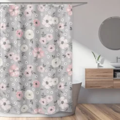 Sweet Jojo Designs Shower Curtain 72in.x72in. Watercolor Floral Grey Pink
