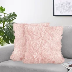 Sweet Jojo Designs Girl Decorative Throw Pillow Covers 18in. (Pillow Inserts Not Included) Rose Pink 2pc.