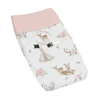 Sweet Jojo Designs Girl Changing Pad Cover Deer Floral Pink Taupe And Green 6 Sweet Jojo Designs Girl Changing Pad Cover Deer Floral Pink Taupe And Green - Image 5