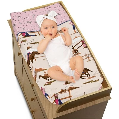 Sweet Jojo Designs Girl Changing Pad Cover Western Cowgirl Pink Brown And Beige 3 Sweet Jojo Designs Girl Changing Pad Cover Western Cowgirl Pink Brown And Beige