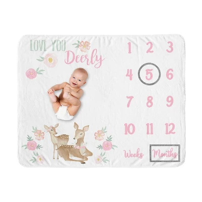 Sweet Jojo Designs Girl Milestone Swaddle Baby Blanket Deer Floral Pink Mint And White 7 Sweet Jojo Designs Girl Milestone Swaddle Baby Blanket Deer Floral Pink Mint And White - Image 5