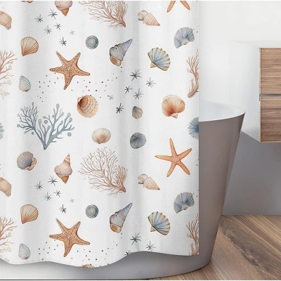 Sweet Jojo Designs Boy, Girl, Unisex/Gender Neutral Shower Curtain 72in.x72in. Seashells Multicolor 4 Sweet Jojo Designs Boy, Girl, Unisex/Gender Neutral Shower Curtain 72in.x72in. Seashells Multicolor - Image 2