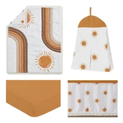 Sweet Jojo Designs Baby Crib Bedding Set - White And Pumpkin Boho Sun Collection 4pc