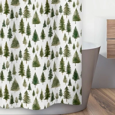 Sweet Jojo Designs Gender Neutral Unisex Shower Curtain 72in.x72in. Woodland Pine Tree Green And White 4 Sweet Jojo Designs Gender Neutral Unisex Shower Curtain 72in.x72in. Woodland Pine Tree Green And White - Image 2