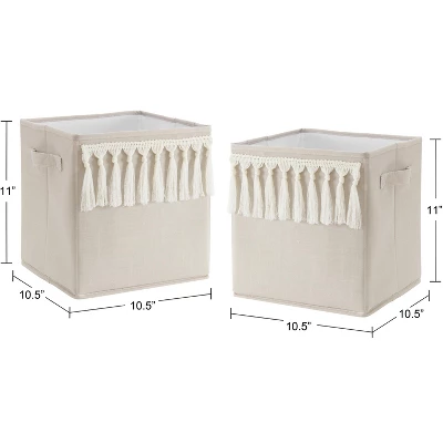 Sweet Jojo Designs Boy Or Girl Gender Neutral Unisex Set Of 2 Kids' Decorative Fabric Storage Bins Bohemian Fringe Taupe 3 Sweet Jojo Designs Boy Or Girl Gender Neutral Unisex Set Of 2 Kids' Decorative Fabric Storage Bins Bohemian Fringe Taupe - Image 2