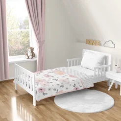 Sweet Jojo Designs Girl Toddler Weighted Blanket 5lbs. For Kids Watercolor Floral Pink And Grey