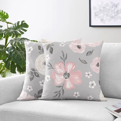 Sweet Jojo Designs Girl Decorative Throw Pillow Covers 18in. (Pillow Inserts Not Included) Watercolor Floral Grey Pink And White 2pc 3 Sweet Jojo Designs Girl Decorative Throw Pillow Covers 18in. (Pillow Inserts Not Included) Watercolor Floral Grey Pink And White 2pc