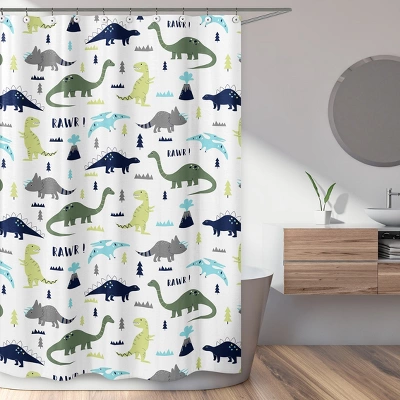 Sweet Jojo Designs Shower Curtain 72in.x72in. Mod Dinosaur Blue And Green 3 Sweet Jojo Designs Shower Curtain 72in.x72in. Mod Dinosaur Blue And Green