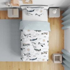 Sweet Jojo Designs Boy Toddler Bedding Set Airplane Green And Blue 5pc