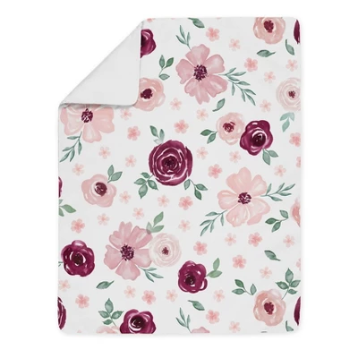 Watercolor Floral Bedding Set Burgundy Wine/Pink - Sweet Jojo Designs 3 Watercolor Floral Bedding Set Burgundy Wine/Pink - Sweet Jojo Designs