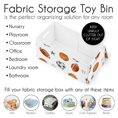 Sweet Jojo Designs Boy Fabric Storage Toy Bin Watercolor Sports Theme Blue Brown And Orange 6 Sweet Jojo Designs Boy Fabric Storage Toy Bin Watercolor Sports Theme Blue Brown And Orange - Image 4