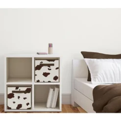 Sweet Jojo Designs Fabric Storage Bins Set Wild West Cow Print Ivory And Brown