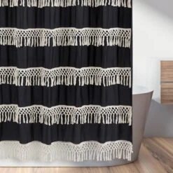 Sweet Jojo Designs Shower Curtain 72in.x72in. Boho Fringe Black And Ivory -Sweet Jojo Designs Shop GUEST 7855ea2a a0da 4ec7 9f29 c43fa288ec40