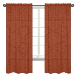 Sweet Jojo Designs Window Curtain Panels 84in. Boho Geometric Orange And Black