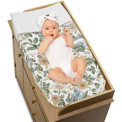 Sweet Jojo Designs Girl Changing Pad Cover Vintage Floral Blue And Yellow 4 Sweet Jojo Designs Girl Changing Pad Cover Vintage Floral Blue And Yellow - Image 2