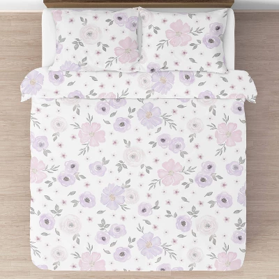 3pc Queen Bedding Set Sweet Jojo Designs Watercolor Floral Lavender/Gray - SWeet Jojo Designs 3 3pc Queen Bedding Set Sweet Jojo Designs Watercolor Floral Lavender/Gray - SWeet Jojo Designs
