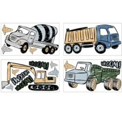 Sweet Jojo Designs Boy Wall Decal Stickers Art Nursery Décor Construction Truck Green Blue And Grey 4pc