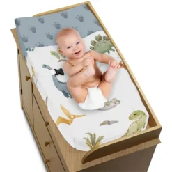 Sweet Jojo Designs Boy Changing Pad Cover Watercolor Dinosaur Dino Multicolor