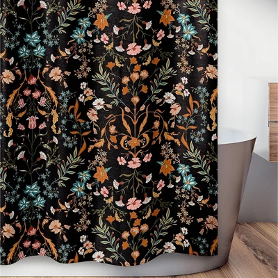 Sweet Jojo Designs Shower Curtain 72in.x72in. Boho Floral Wildflower Black And Orange 5 Sweet Jojo Designs Shower Curtain 72in.x72in. Boho Floral Wildflower Black And Orange - Image 3