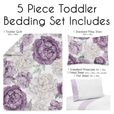 Sweet Jojo Designs Girl Toddler Bedding Set Peony Floral Garden Purple Ivory And Green 5pc 4 Sweet Jojo Designs Girl Toddler Bedding Set Peony Floral Garden Purple Ivory And Green 5pc - Image 2