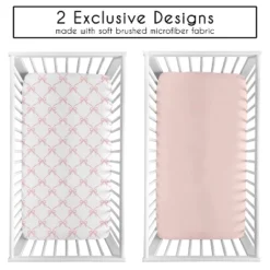 Sweet Jojo Designs Girl Fitted Crib Sheets Set Ballerina And Ballet Bows Pink And White 2pc