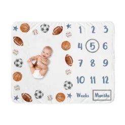 Sweet Jojo Designs Boy Baby Milestone Blanket Watercolor Sports Theme Blue Brown And Orange -Sweet Jojo Designs Shop GUEST aedf4c96 a7a7 46f5 83df 85806da8fb52