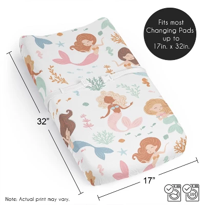 Sweet Jojo Designs Girl Changing Pad Sheet Mermaids Pink Blue And Orange 7 Sweet Jojo Designs Girl Changing Pad Sheet Mermaids Pink Blue And Orange - Image 5