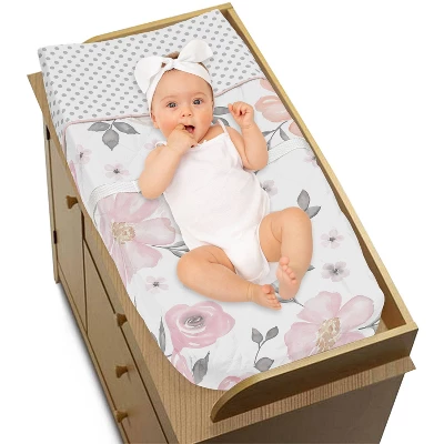 Sweet Jojo Designs Changing Pad Cover - Watercolor Floral - Pink/Gray 4 Sweet Jojo Designs Changing Pad Cover - Watercolor Floral - Pink/Gray - Image 2