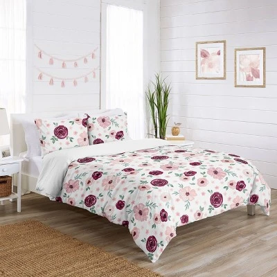 Watercolor Floral Bedding Set Burgundy Wine/Pink - Sweet Jojo Designs 8 Watercolor Floral Bedding Set Burgundy Wine/Pink - Sweet Jojo Designs - Image 6