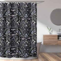Sweet Jojo Designs Girl Shower Curtain 72in.x72in. Boho Floral Wildflower Black And Purple