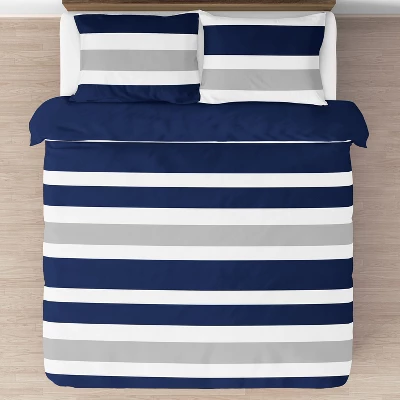 Sweet Jojo Designs Boy Full/Queen Comforter Bedding Set Stripe Blue Grey And White 3pc. 4 Sweet Jojo Designs Boy Full/Queen Comforter Bedding Set Stripe Blue Grey And White 3pc. - Image 2